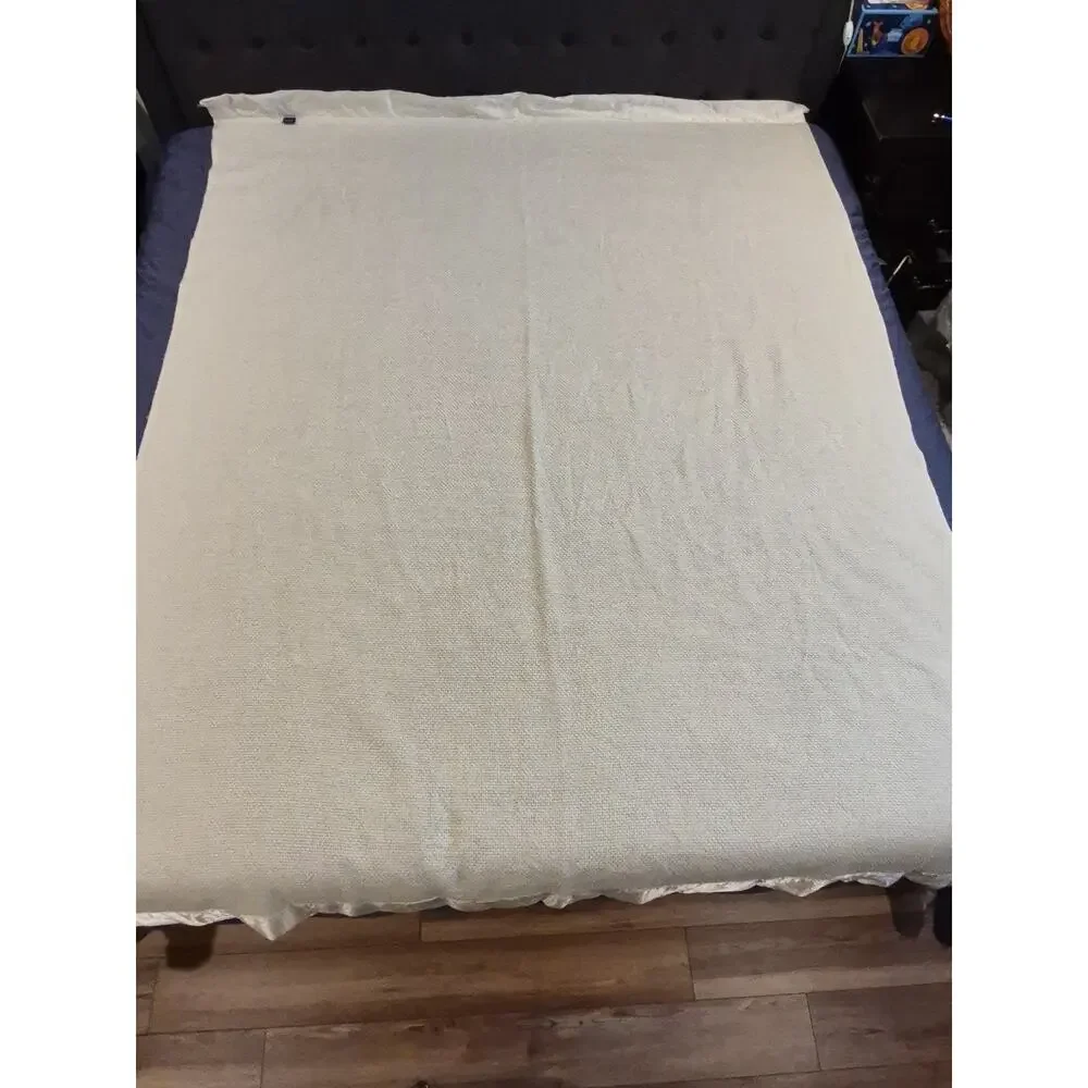 VTG Ralph Lauren Blanket Waffle Weave Satin Binding Acrylic Beige Ivory 68x89